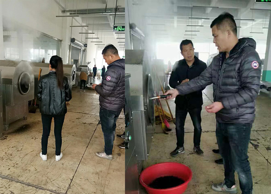 广东客户来厂试用炒芝麻机